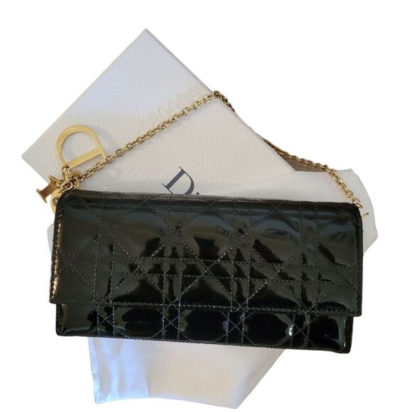 DIOR/ChristianDior Lady Dior  Wallet On Chain Patent Leather Black - Picture 3 of 16